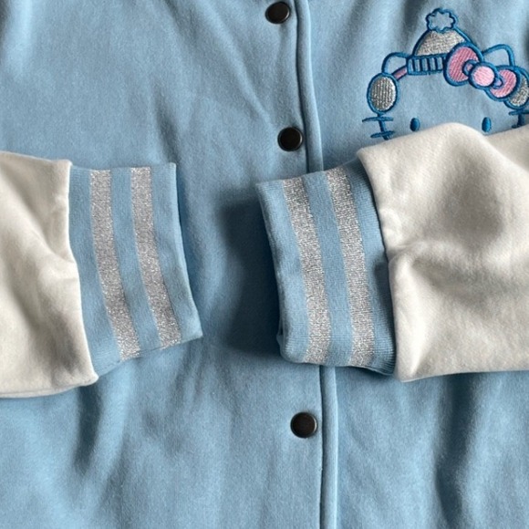 Hello Kitty Ski Club Varsity Jacket Blue White Pink Embroidered Full Snap L - Picture 6 of 7